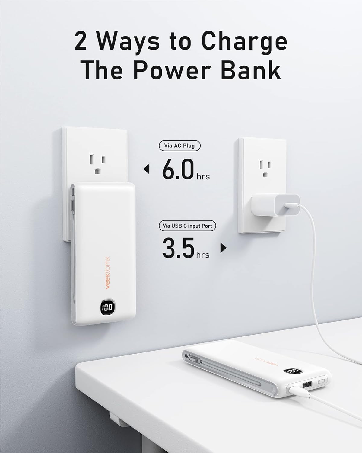 Portable Charger with Built in Cables 10000Mah, Power Bank for Iphone with Wall Plug, Travel Essential Fast Charging USB C Slim External Battery Pack for Iphone 17/16/15, Samsung, Ipad, Etc