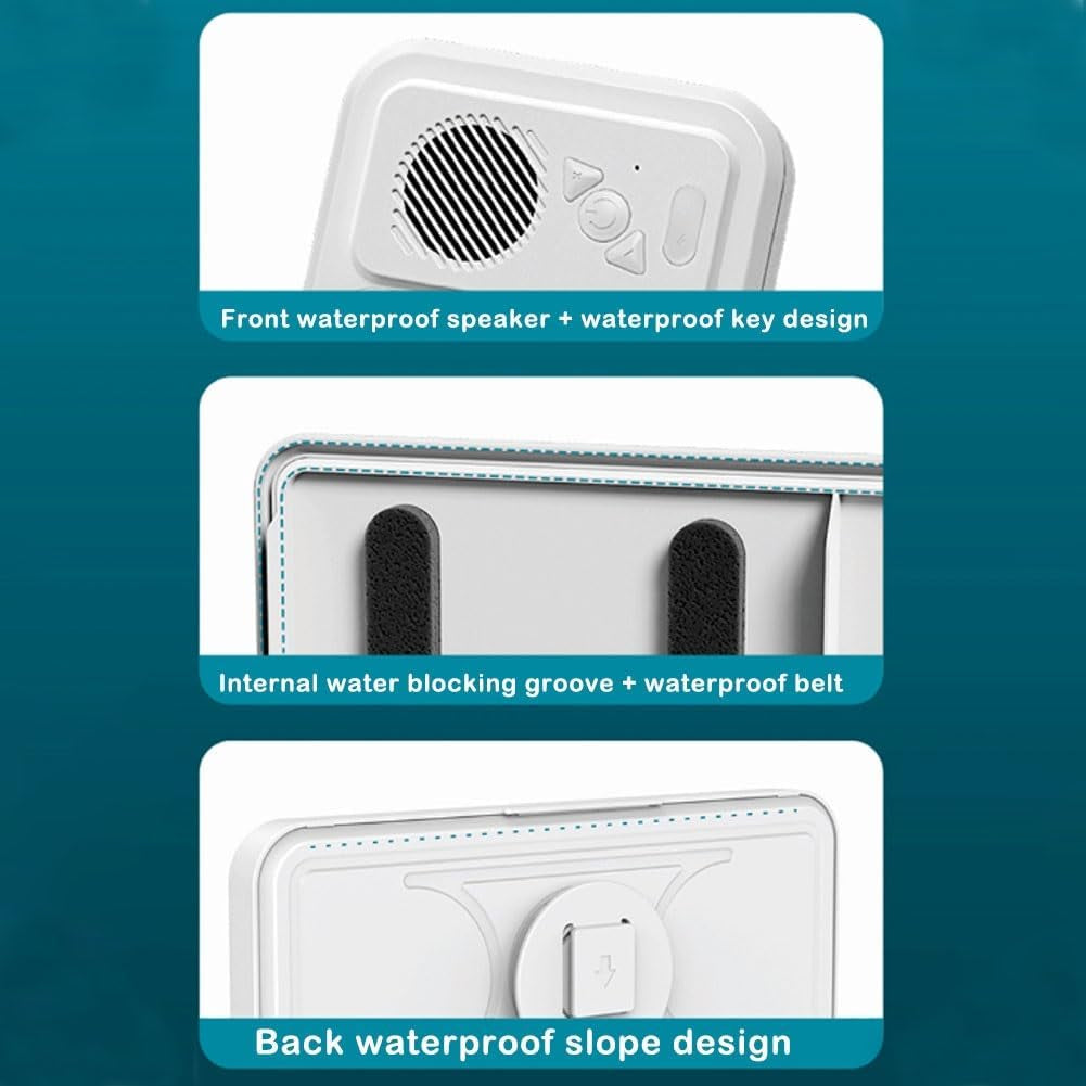 Waterproof Phone Case with Built-In Speaker,480 Rotation Wall Phone Mount Stand,Screen Touch Shower Phones Case Mount Speakers with Suction Cup,Cover Mounts Stand Wireless Bluetooth