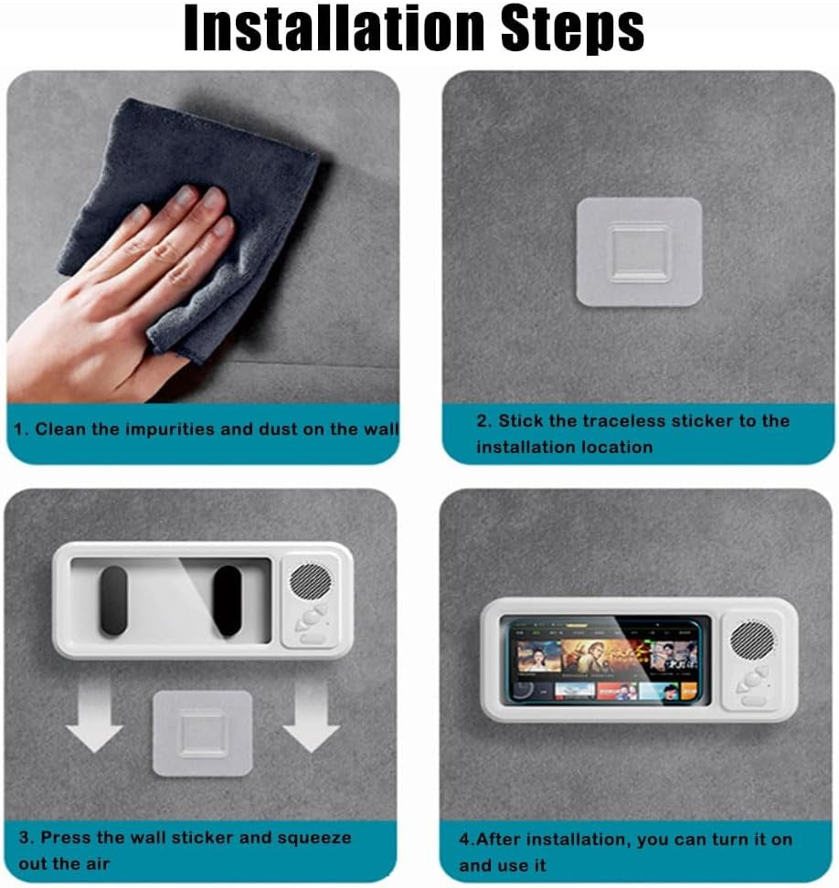 Waterproof Phone Case with Built-In Speaker,480 Rotation Wall Phone Mount Stand,Screen Touch Shower Phones Case Mount Speakers with Suction Cup,Cover Mounts Stand Wireless Bluetooth