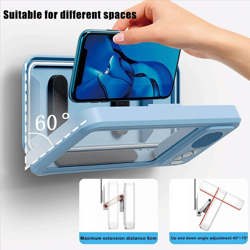 Waterproof Phone Case with Built-In Speaker,480 Rotation Wall Phone Mount Stand,Screen Touch Shower Phones Case Mount Speakers with Suction Cup,Cover Mounts Stand Wireless Bluetooth