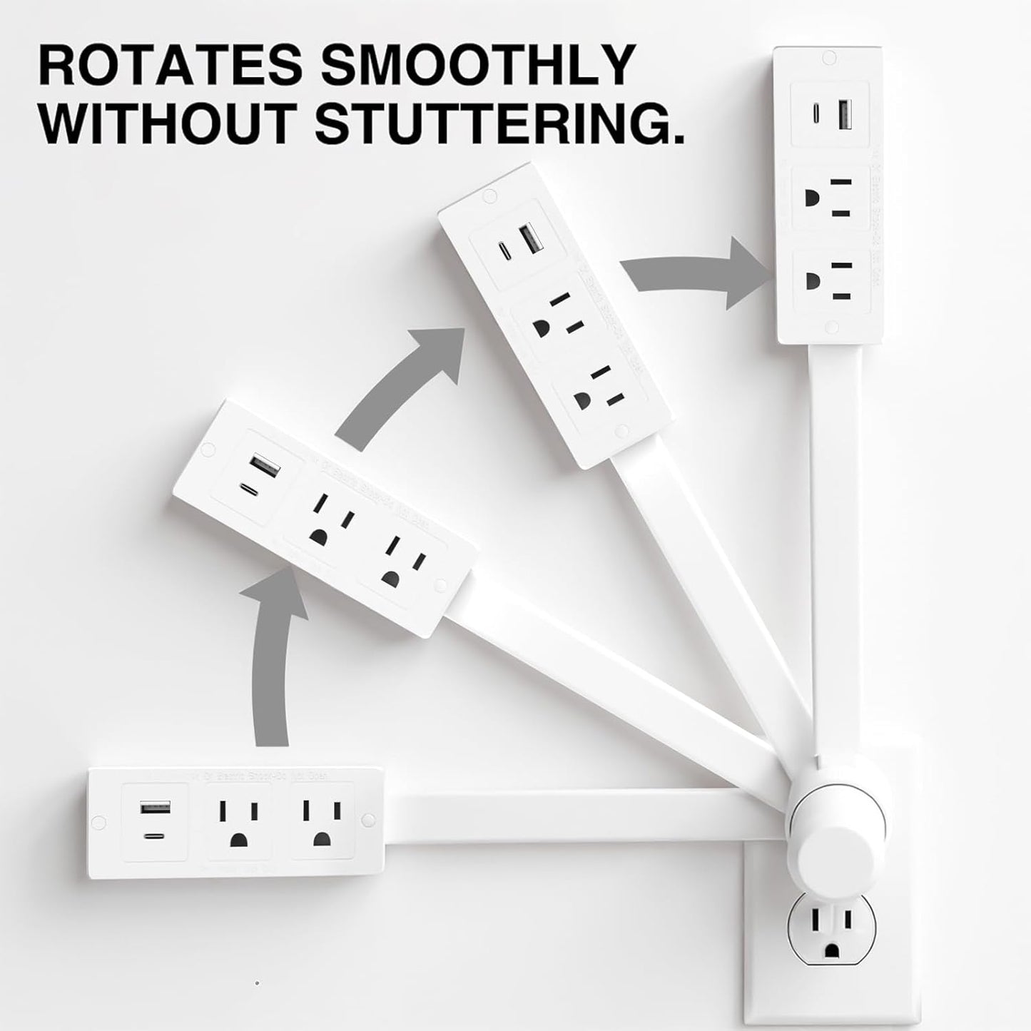 Electrical Outlet Extender Features USB-A, USB-C, and 2 AC Electrical Outlet Extender Stick for Hard to Reach Spaces Extends 22"-27", Rotates 180°. Use behind Couches, Nightstands, Desks, and More