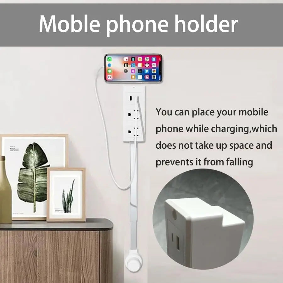 Wall Outlet Expander Move Freeelectrical Power Socket Extender 2 AC USB-A&C 180° Swivel behind Couch Nightstand Stretchable Plug