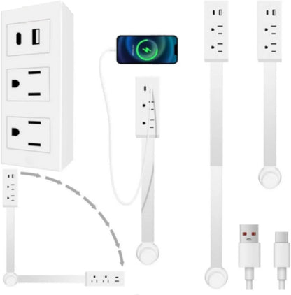 Wall Outlet Expander Move Freeelectrical Power Socket Extender 2 AC USB-A&C 180° Swivel behind Couch Nightstand Stretchable Plug