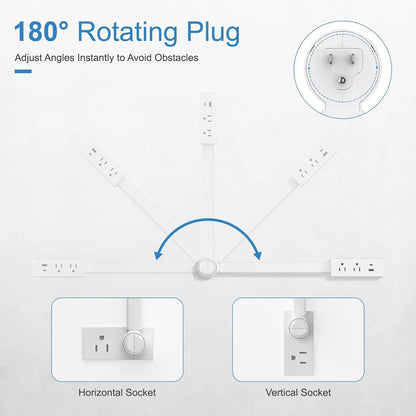 Wall Outlet Expander Move Freeelectrical Power Socket Extender 2 AC USB-A&C 180° Swivel behind Couch Nightstand Stretchable Plug