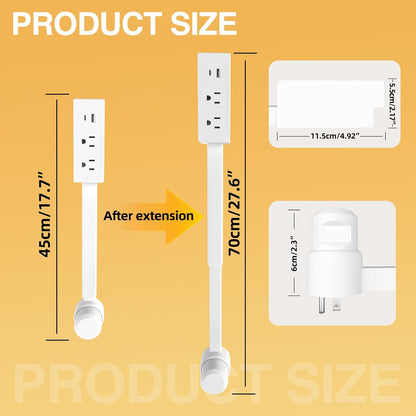 Electrical Outlet Extender Features USB-A, USB-C, and 2 AC Electrical Outlet Extender Stick for Hard to Reach Spaces Extends 22"-27", Rotates 180°. Use behind Couches, Nightstands, Desks, and More