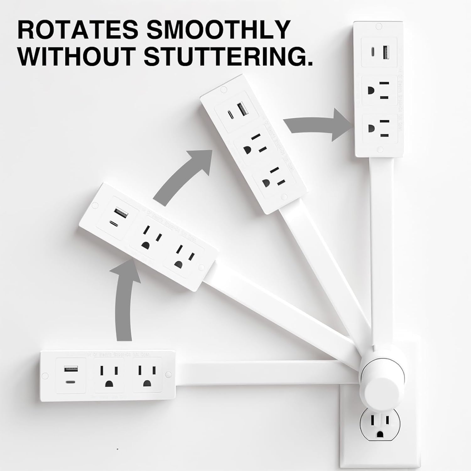 Electrical Outlet Extender Features USB-A, USB-C, and 2 AC Electrical Outlet Extender Stick for Hard to Reach Spaces Extends 22"-27", Rotates 180°. Use behind Couches, Nightstands, Desks, and More